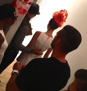 A model prepares to enter the runway